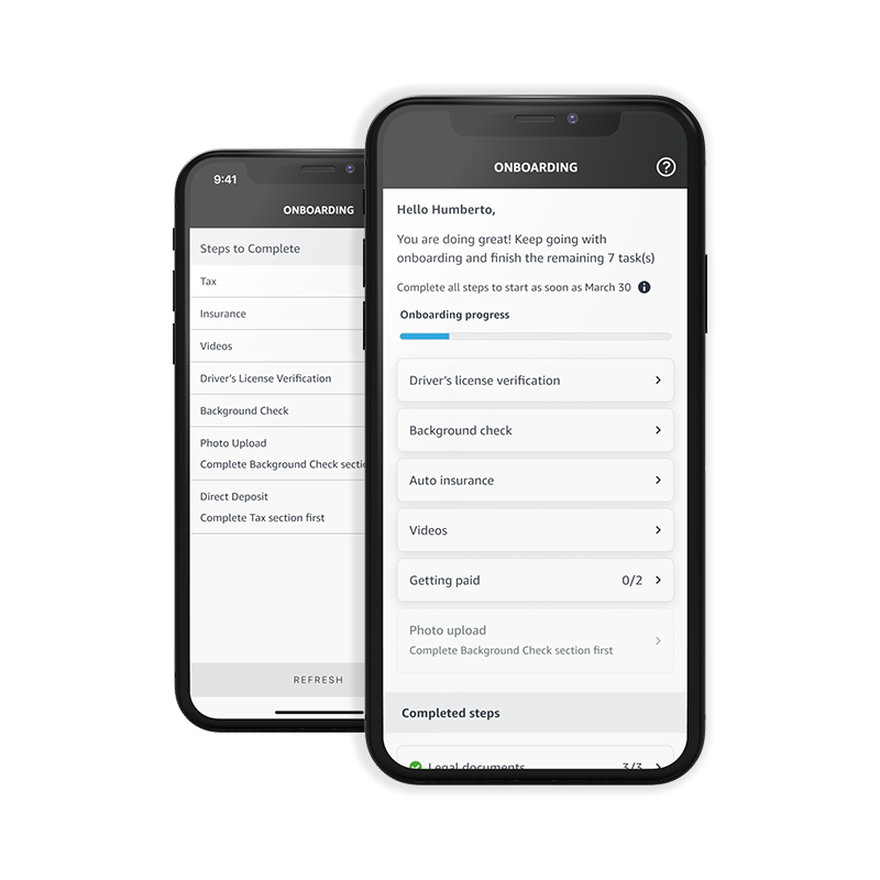 Mobile devices with Amazon Flex onboarding experience