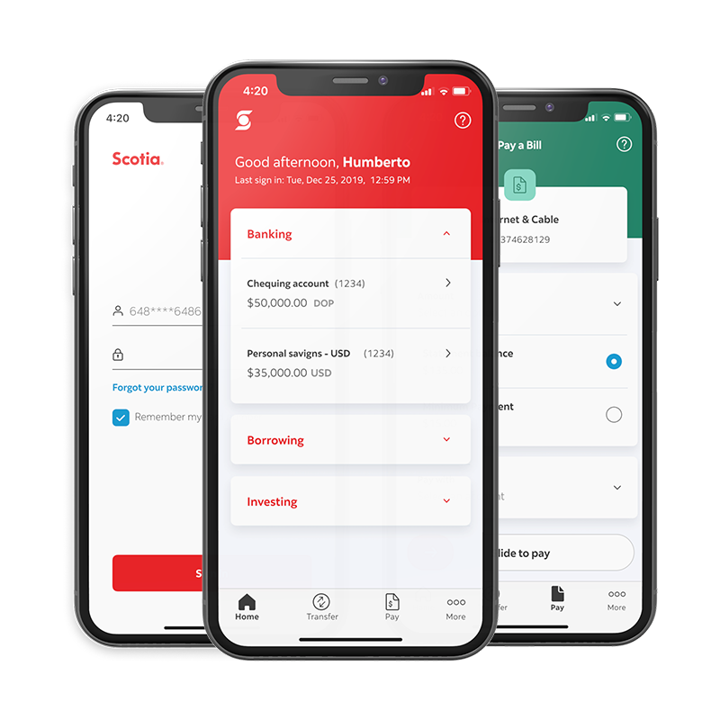 Mobile devices with the Scotia banking app