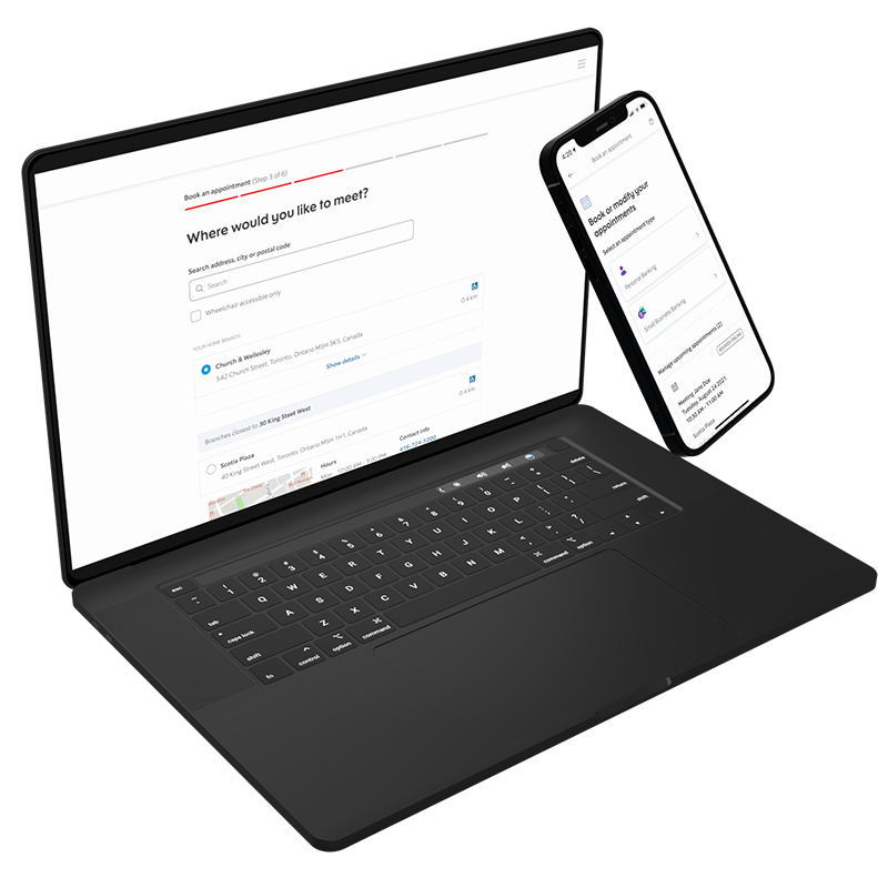 Laptop and phone with the appointment booking UI